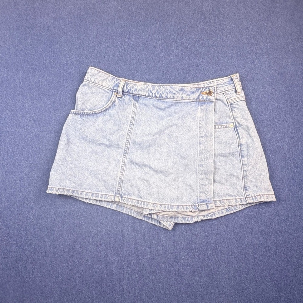 Zara Light Wash Denim Wrap Mini Skort Size L Light Blue Y2K Streetwear